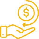 An icon featuring a yellow dollar sign with hand, symbolizing 'Get Cash Compensation!' by lemon law attorneys.