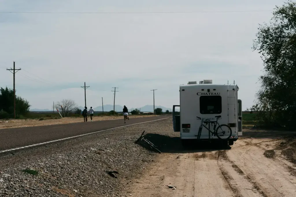 lemon rv parked in the side