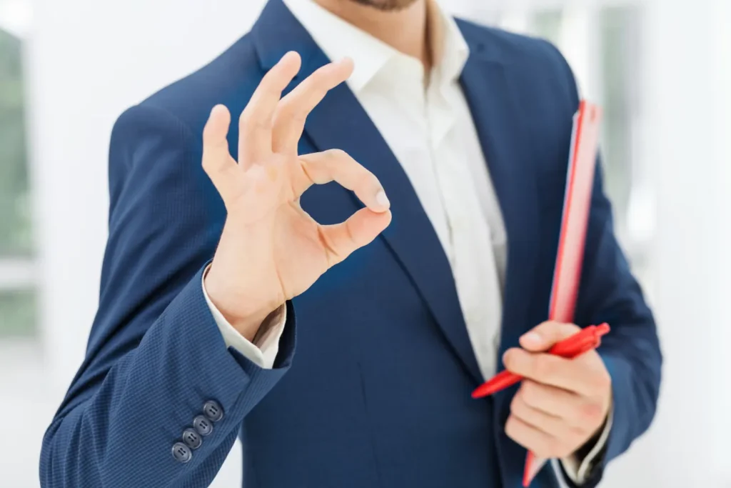 Warranty checked showing male office worker