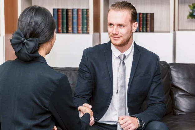 Professional handshake between two attorney and client in formal attire, lemonlawassist