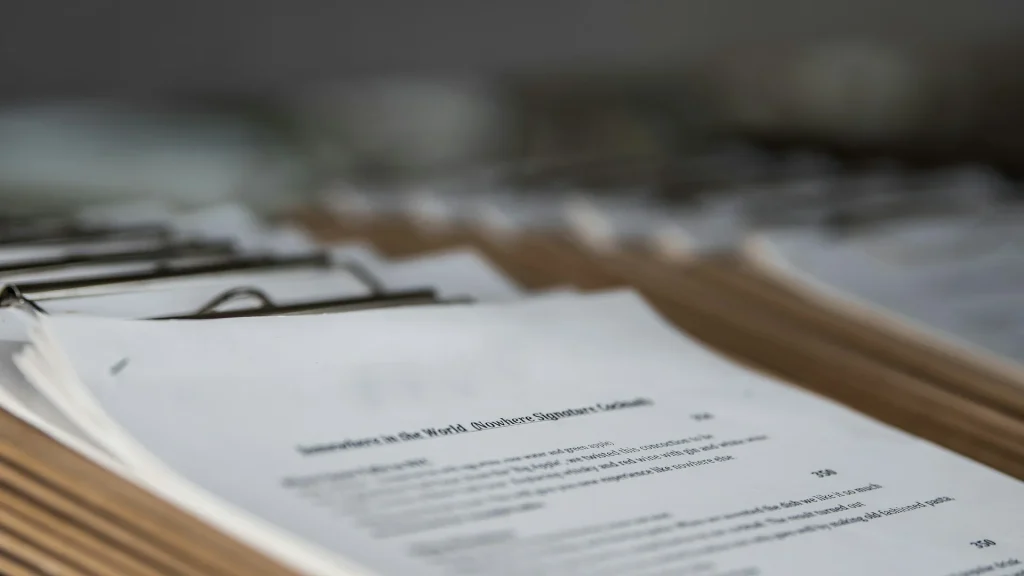 Stack of clipboards holding printed legal or business documents on a desk, lemonlawassist